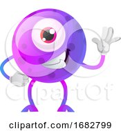 Cool One Eyed Purple Monster Waving Illustration