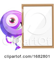 Poster, Art Print Of One Eyed Purple Monster Hiding Behind A Paper Panel Illustration