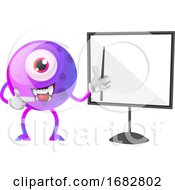 Poster, Art Print Of One Eyed Purple Monster Showing How To Draw On A Board Illustration