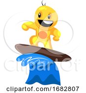Yellow Creature Surfing On The Wave Illustration On A White Background