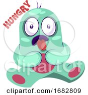 Poster, Art Print Of Hungry Blue Monster Illustration On A White Background