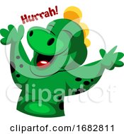 Joyful Green Monster Saying Hurrah Sticker Illustration On A White Background