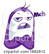 Poster, Art Print Of Purple Monster Saying Meh Sticker Illustration On A White Background