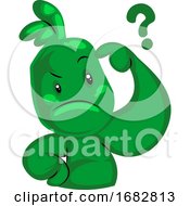 Confused Green Monster With Question Mark Sticker Illustration On A White Background