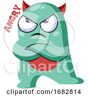 Poster, Art Print Of Angry Light Blue Monster With Red Horns Illustraton On A White Background