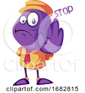 Purple Creature Holding Hand And Saying Stop Illustration On A White Background