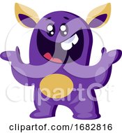 Poster, Art Print Of Smilling Purple Monster With Spreaded Hands Illustration On A White Background