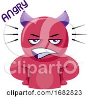 Poster, Art Print Of Angry Pink Monster With Purple Horns Illustration On A White Background