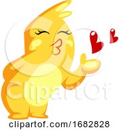 Yellow Monster Sending A Kiss Illustration On A White Background