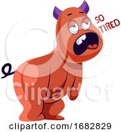 Poster, Art Print Of Tired Red Monster With Purple Horns Illustration On A White Background