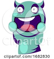 Poster, Art Print Of Excited Light Blue Monster With Horns Illustration On A White Background