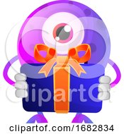 Purple Monster Holding A Gift Pack Illustration