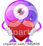 Purple Monster Holding Heart Illustration