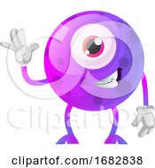 Cute Purple Monster Waving Illustration
