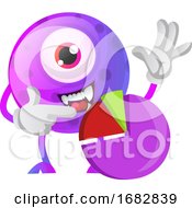 Poster, Art Print Of Purple Monster With Graphic Sign Illustration
