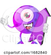 Poster, Art Print Of Purple Monster With Direction Sign Illustration
