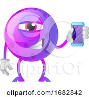 Poster, Art Print Of Purple Monster Holding A Smartphone Illustration