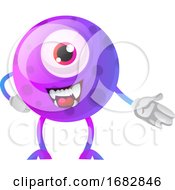 Purple Monster Showing Down With Hand Illustration