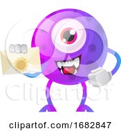 Purple Monster Holding Envelope Illustration