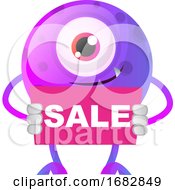 Poster, Art Print Of Purple Monster Holding Pink Sale Sign Illustration