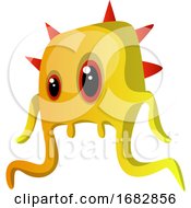 Poster, Art Print Of Yellow Monster With Four Red Horns Illustration