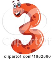 Poster, Art Print Of Orange Monster In Number Three Shape Illustration