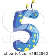 Poster, Art Print Of Blue Monster In Shape Of Number Five Illustration