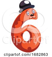 Poster, Art Print Of Orange Monster With A Hat And Number Six Shape Illustration