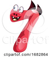 Poster, Art Print Of Pink Monster With Wings In Number Seven Shape Illustration