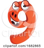 Orange Monster In Number Nine Shape Illustration