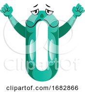 Poster, Art Print Of Green Monster In Number Zero Shape With Hands Up Illustration