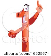 Poster, Art Print Of Red Monster With A Shape Of Number One With A Hand Up Illustration