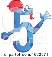 Poster, Art Print Of Number Five Blue Monster With A Hat And Showing Five Fingers Illustration