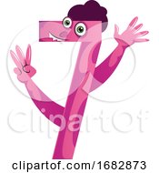 Poster, Art Print Of Pink Monster In Number Seven Shape Illustration
