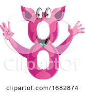 Poster, Art Print Of Pink Monster In Number Eight Shape With Hands Up Illustration