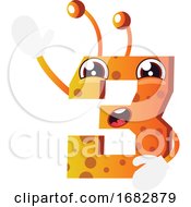 Orange Monster In Number Three Shape Illustration