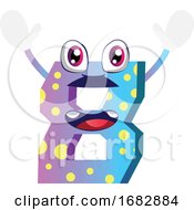 Poster, Art Print Of Number Eiight Monster With Hands Up Illustration
