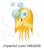 Poster, Art Print Of Yellow Monster Releasing Air Bubblesvector Emoji Illustration On A White Background