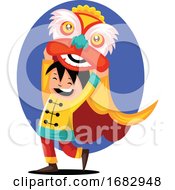 Chinese Kid Wearing Monster Costume For Chinese New Yearillustration
