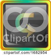 Poster, Art Print Of Back Grey Square Icon Illustration With Yellow And Green Details On White Background