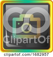Poster, Art Print Of Camera Grey Square Icon Illustration With Yellow And Green Details On White Background