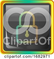 Poster, Art Print Of Lock Grey Square Icon Illustration With Yellow And Green Details On White Background