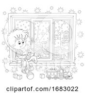 Poster, Art Print Of Boy Playing With His Cat On A Window Seat On A Winter Day