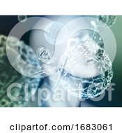 Poster, Art Print Of 3d Medical Background With Male Head Over Close Up Of Virus Cells And Dna Strand