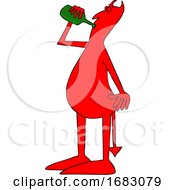 Poster, Art Print Of Cartoon Red Devil Drinking A Beer From A Bottle