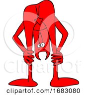 Cartoon Red Devil Looking Upside Down Between His Legs