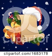 Poster, Art Print Of Christmas Scroll With Xmas Gift And Santa Hat