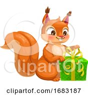 Poster, Art Print Of Cute Squirrel Opening A Present