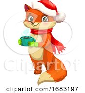 Poster, Art Print Of Cute Christmas Fox Holding A Coffee Cup