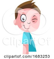 Poster, Art Print Of Little Boy In Blue Top Winking Illustration